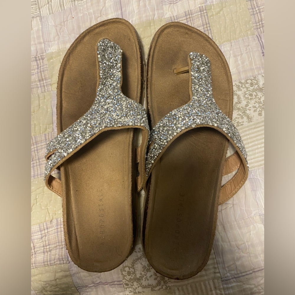 Aeropostale‎ Sparkle T-Strap Slide Sandal Women’s Size 9